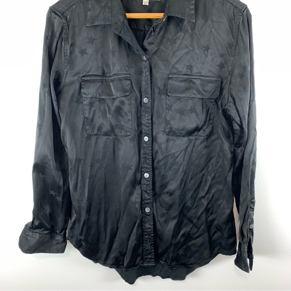Equipment X Tabitha Simmons Black Star Dress Satin Button Down Shirt Size Medium - Picture 6 of 13